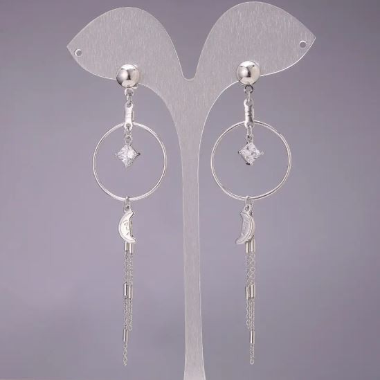Xuping earrings with white stones 25×93 mm rhodium
