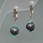Earrings - River Pearls, graphite color, 9×7.5 mm ±, Vivianite cube 2.5 mm ±, length 28 mm ±