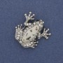 Brooch pendant Frog Halotite with white enamel and white crystals, silver metal 28x28mm+