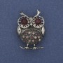 Brooch Pendant Owl with Pink and Purple Rhinestones Silver Metal 38×28mm+