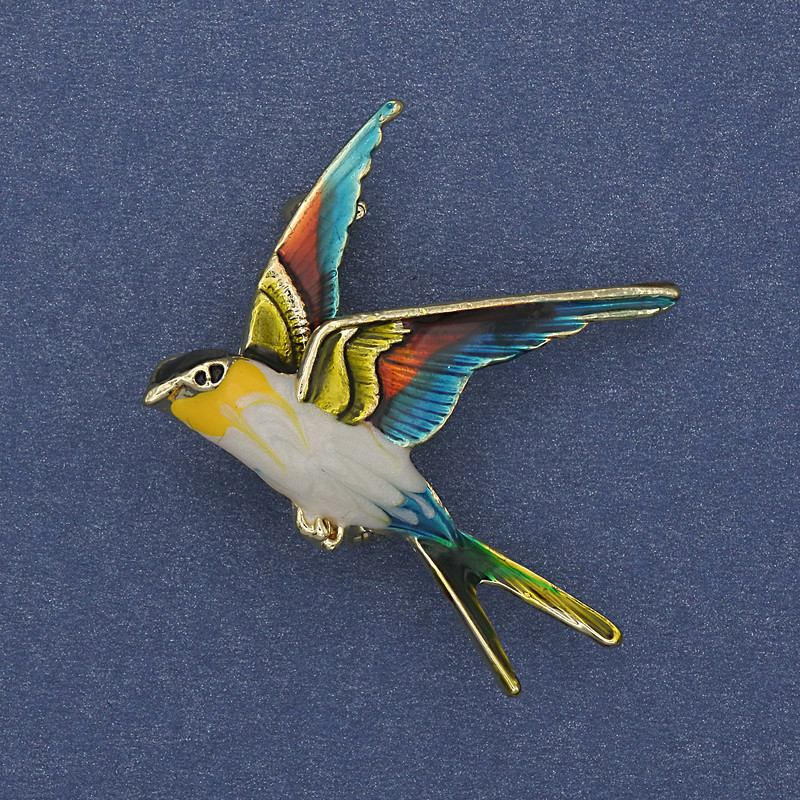 Brooch Pendant Bird color enamel with golden metal 38x26mm+