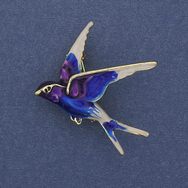Brooch Pendant Bird Colored Enamel Gold-tone Metal 38x26mm+