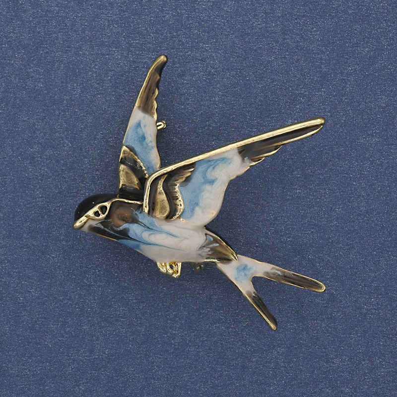 Brooch Pendant Bird Colorful Enamel Gold-Tone Metal 38x26mm+