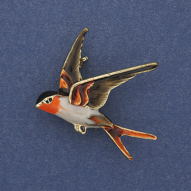 Brooch Pendant Bird colorful enamel in golden metal 38x26mm+