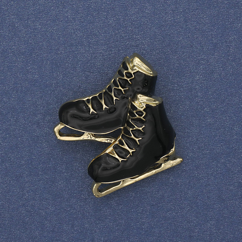 Brooch-Pendant Skates Black Enamel Gold-Tone Metal 23x32mm+