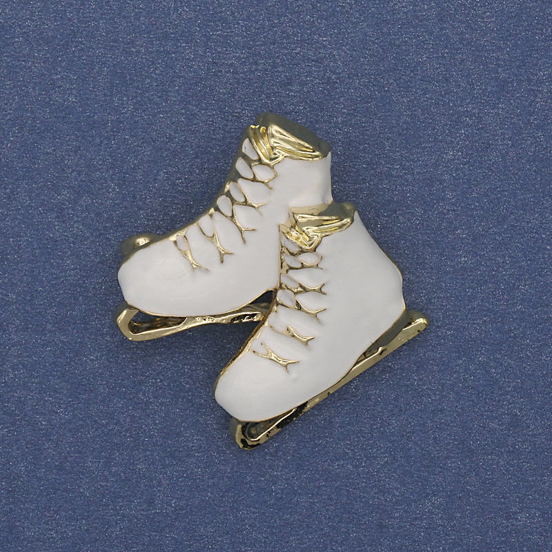Brooch-Pendant Skates White Enamel Gold-tone Metal 23x32mm+