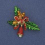 Brooch Branch with Bow and Bell Emerald enamel, rhinestones, golden metal 44x30mm+
