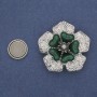 Magnetic Brooch Flower Green Enamel Pearl Silver Metal 38mm+