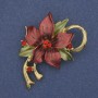 Brooch Pendant Flower Red and Green Enamel with Crystals Gold-Tone Metal 50x42mm+