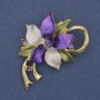 Brooch Pendant Flower Colorful Enamel with Crystals Gold-tone Metal 50x42mm+