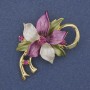 Flower Brooch Pendant with Colored Enamel and Rhinestones, Gold Metal 50x42mm+