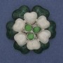Brooch Flower green and beige enamel Bead Cat's Eye golden metal 61mm+