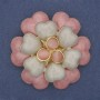 Brooch Flower Pink and Beige Enamel Beads Cat's Eye Golden Metal 61mm+