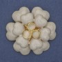 Brooch Flower Beige Enamel Beads Cat's Eye Stone Golden Metal 61mm+