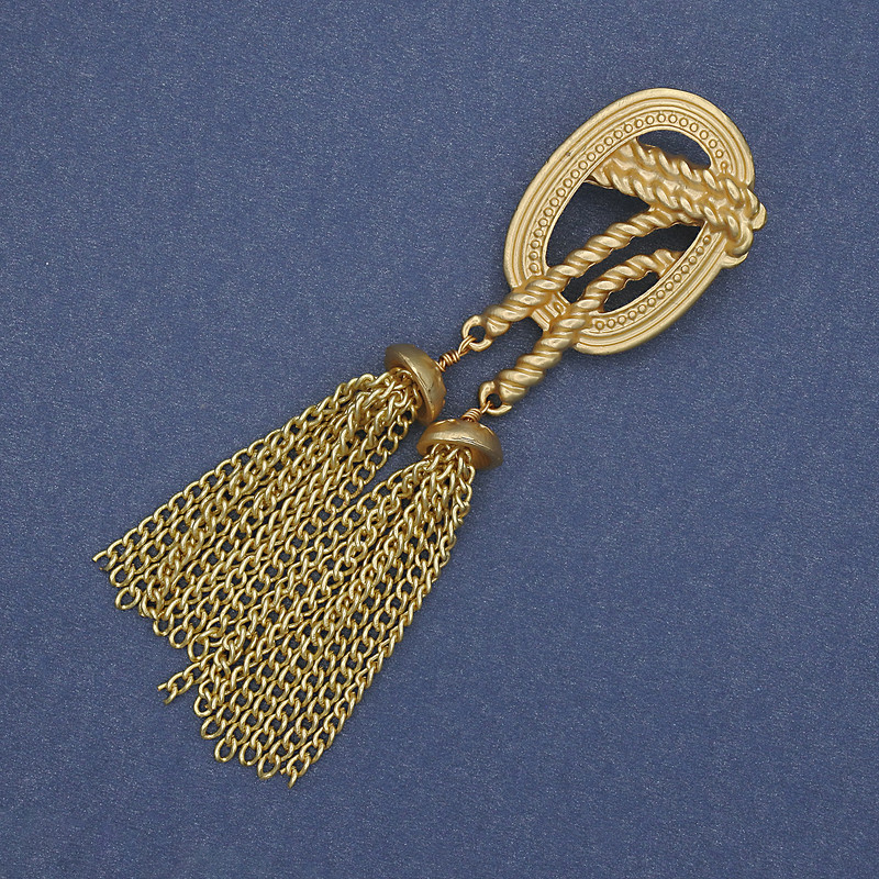 Brooch Accent with Tassels, matte gold, golden metal 23x89mm+