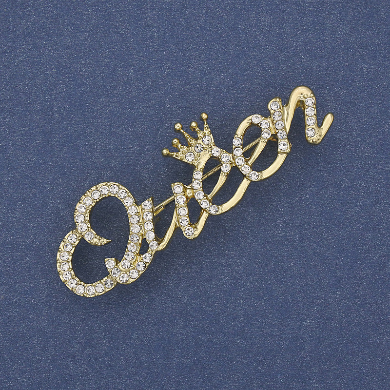 Brooch Accent "Queen" rhinestones golden metal 48x16mm+