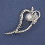 Brooch Accent Leaf with Pearl, Silver Metal 62x31mm+
