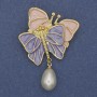 Brooch Butterflies purple and pink enamel Pearl white gold-tone metal 52x37mm+