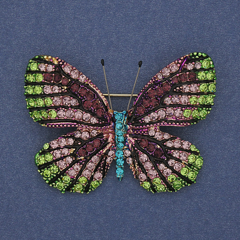 Brooch Pendant Butterfly with colorful crystals Gold-tone metal 50x39mm+