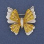 Brooch Pendant Butterfly White and Yellow Enamel Rainbow Rhinestones Golden Metal 39x42mm+
