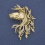 Brooch Pendant Horse with White Crystals Golden Metal 54×41 mm+