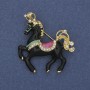 Brooch Horse Black Enamel with White Crystals Gold-Tone Metal 39x40mm+