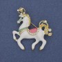 Brooch Pendant Horse White Enamel with White Crystals Gold-Tone Metal 39x40mm+