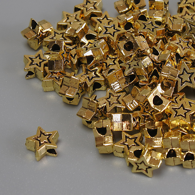 Bead Inlay Star Bead, metal color Gold, diameter 6x3mm± hole diameter ~2mm± packaging 20g (~70 pcs)
