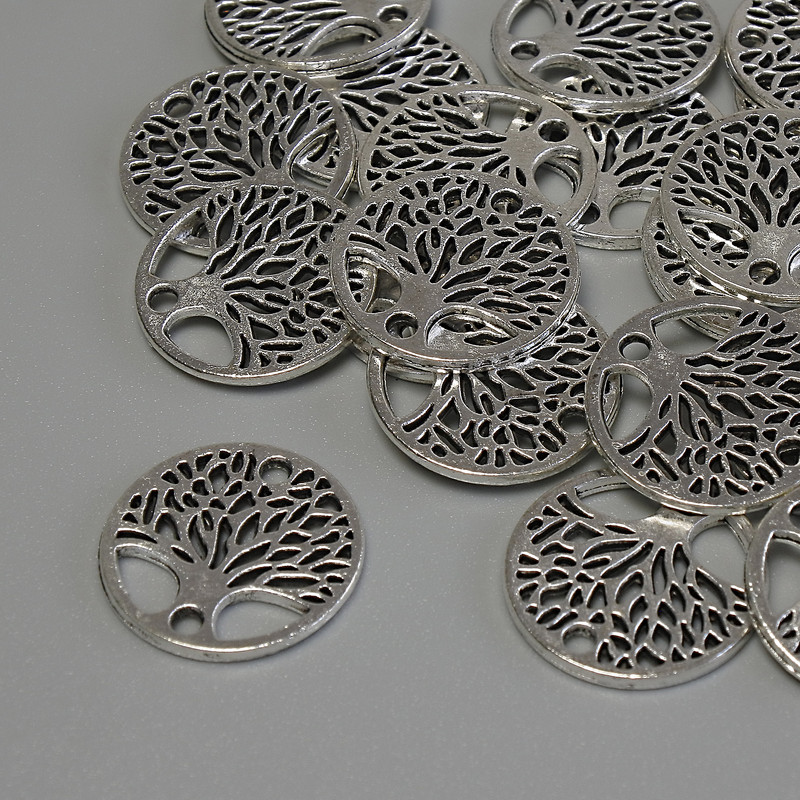 Bead Finding Inlay "Tree" Silver Tone, hole 1.9 mm ±, diameter ~16 mm, packaging 20 g (~19 pcs)