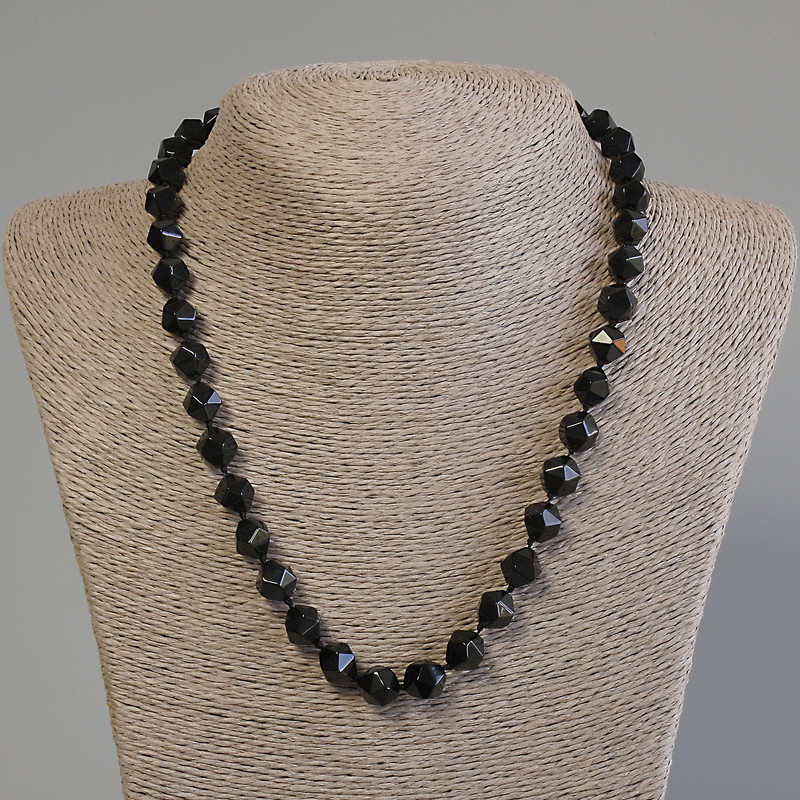 Necklace Black Onyx Multifaceted, diameter 10×9 mm±, length 50 cm± with clasp