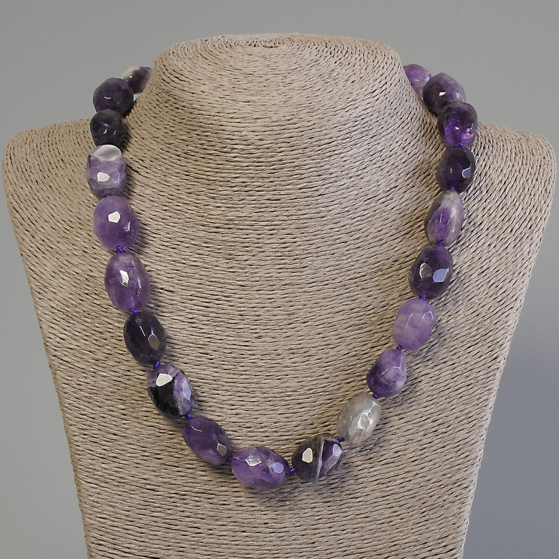 Necklace with natural Amethyst, faceted bead shape, diameter 17-20×13-15 mm, length 50 cm ± with clasp