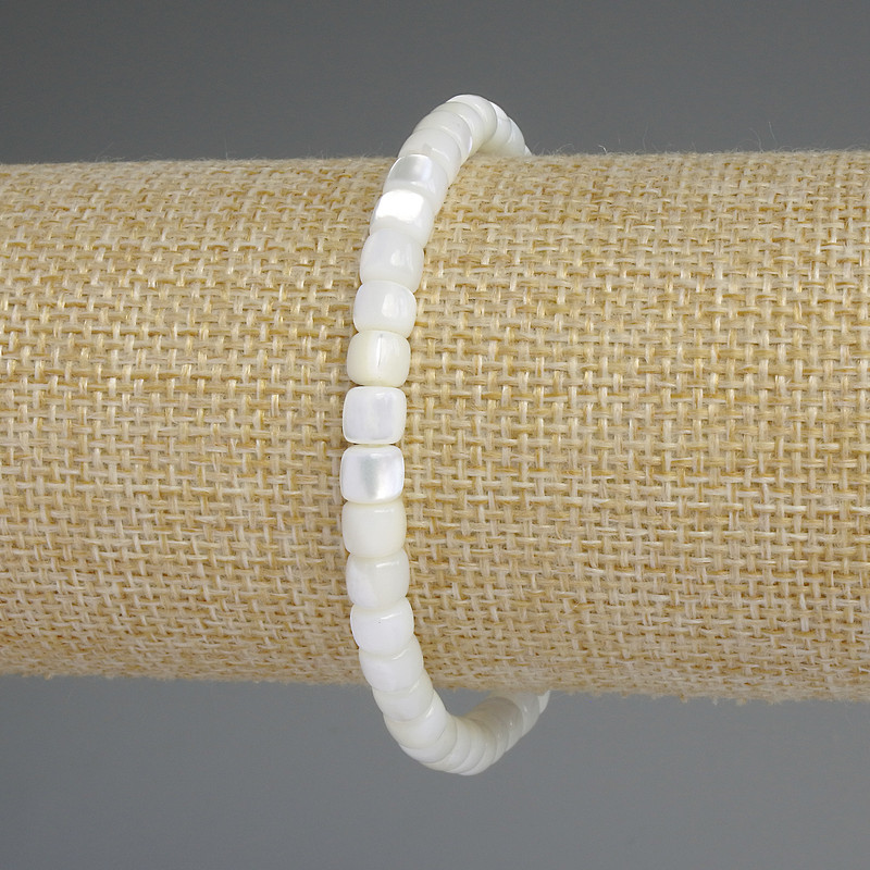Mother-of-Pearl Rondelle Bracelet, diameter 6x5mm ±, length 18cm stretch