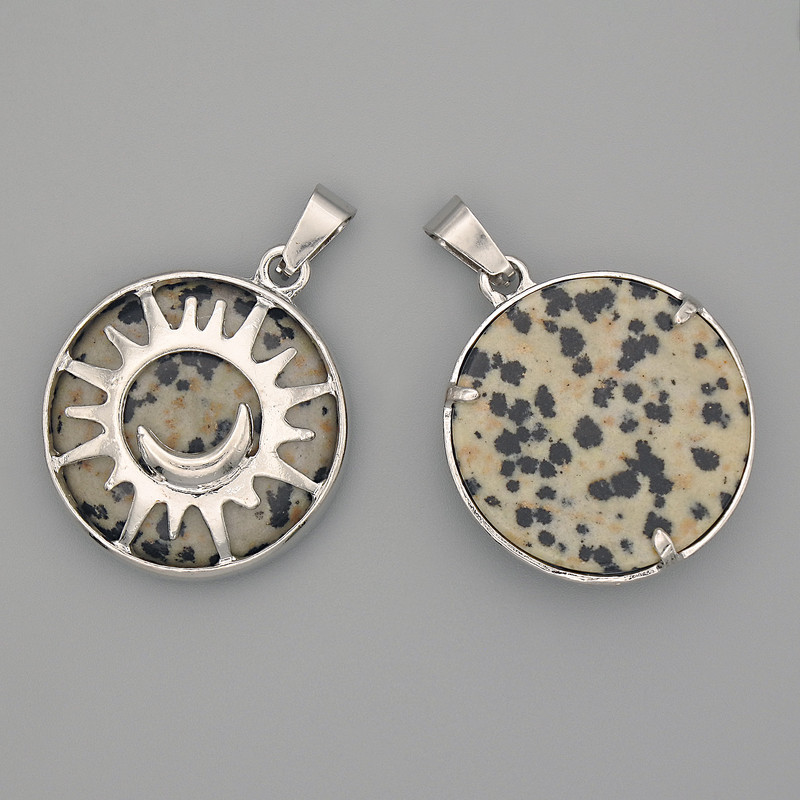 Dalmatian Jasper Pendant in Sun Shape, 27mm+ Diameter