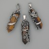 Tiger's Eye pendant hexagon with flower 35x15mm +/- , length 44mm +/-