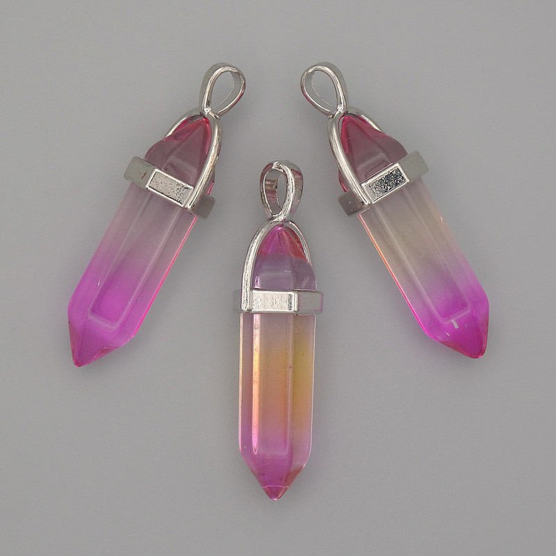 Glassy Hexagonal Crystal Pendant 8x31x41 mm, multicolor