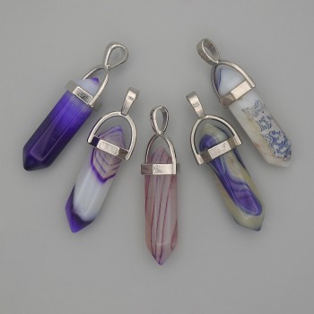 Agate Hexagonal Crystal Bead Pendant 8x31x41mm+