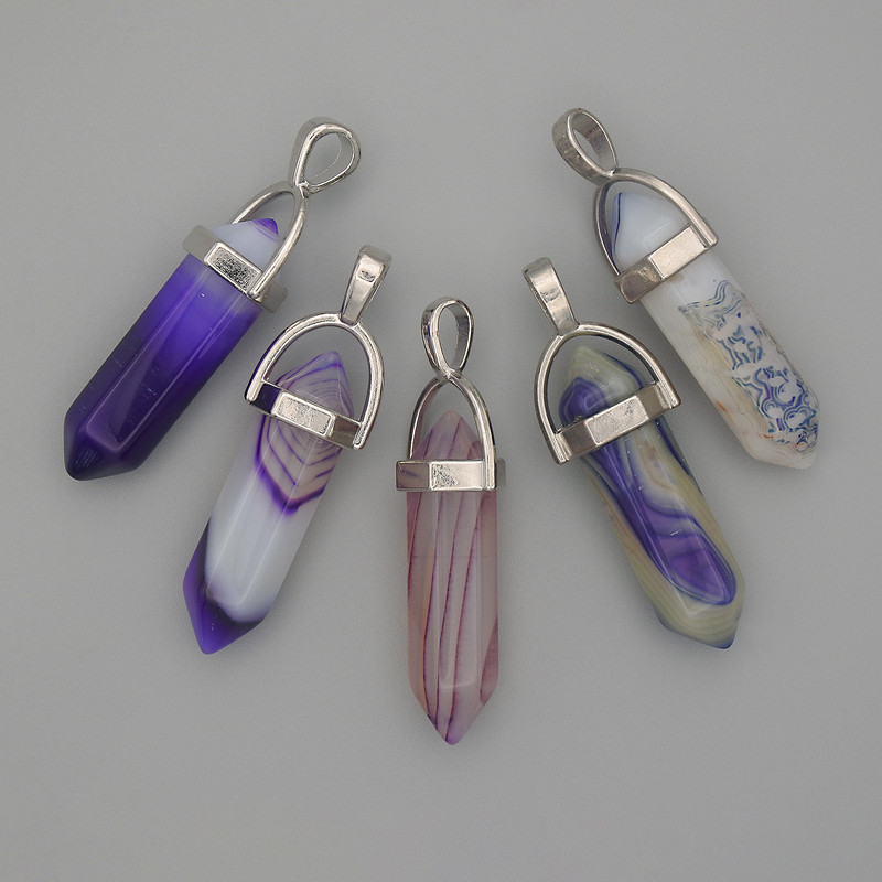 Agate Hexagonal Crystal Bead Pendant 8x31x41mm+