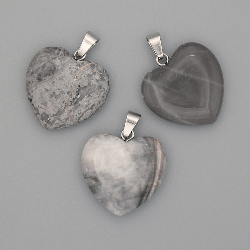 Heart Pendant in Gray Jasper 20x20x25mm+