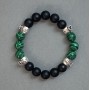 Bracelet Malachite and Shungite smooth bead, diameter 10mm± with meteoric inserts, length 18mm± stretch