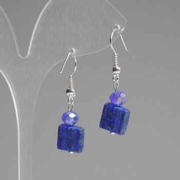 Lapis Lazuli Faceted Square 10x10mm+- Czech Glass Rondelle 6x5mm+-, length 37mm +