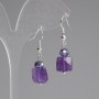 Amethyst Faceted Square 10x10mm Earrings + Czech Crystal Rondelle 6x5mm+, length 37mm +