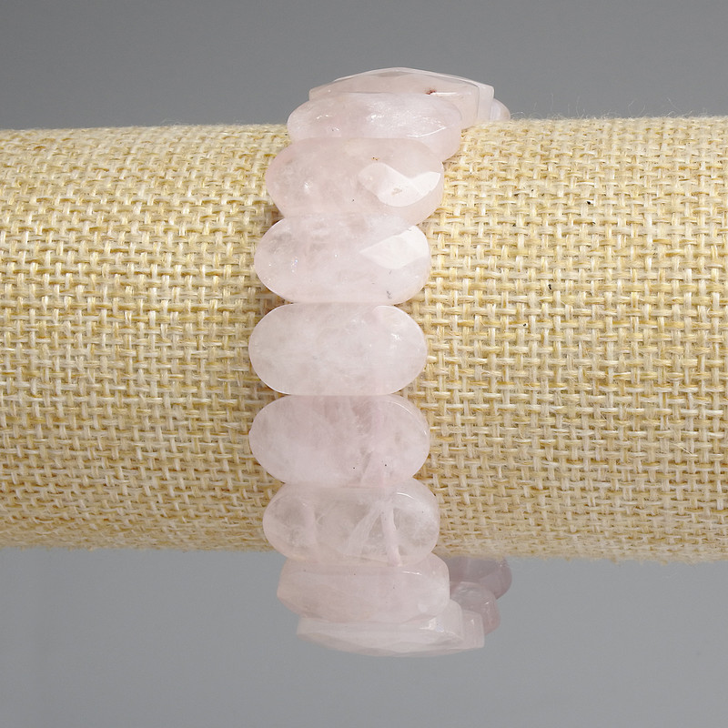 Bracelet Pink Quartz Faceted Rounded Link, diameter 20x10mm±, length 18cm± stretch
