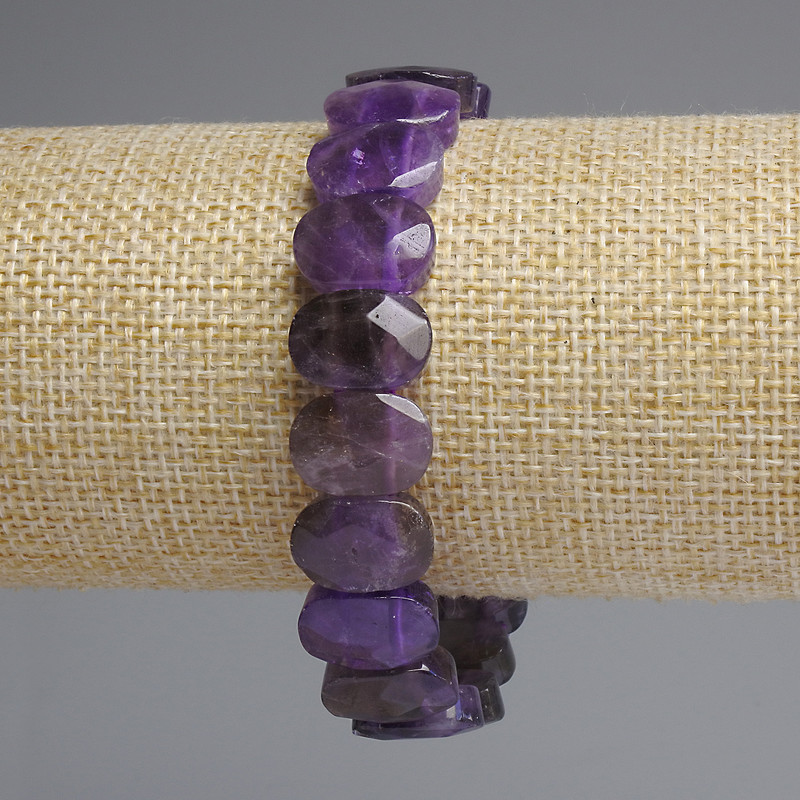 Clearance! Amethyst Beaded Round Filigree Bracelet, 14x10mm each link, 18cm length, stretch