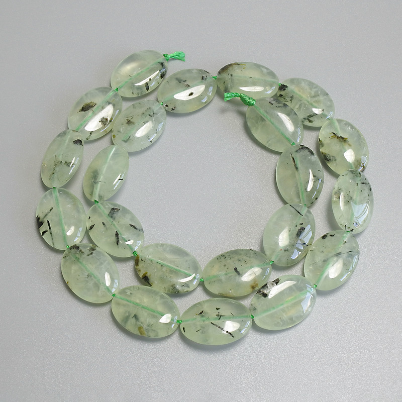 Prehnite Beads Oval 18×13 mm on Thread, Length 40 cm+