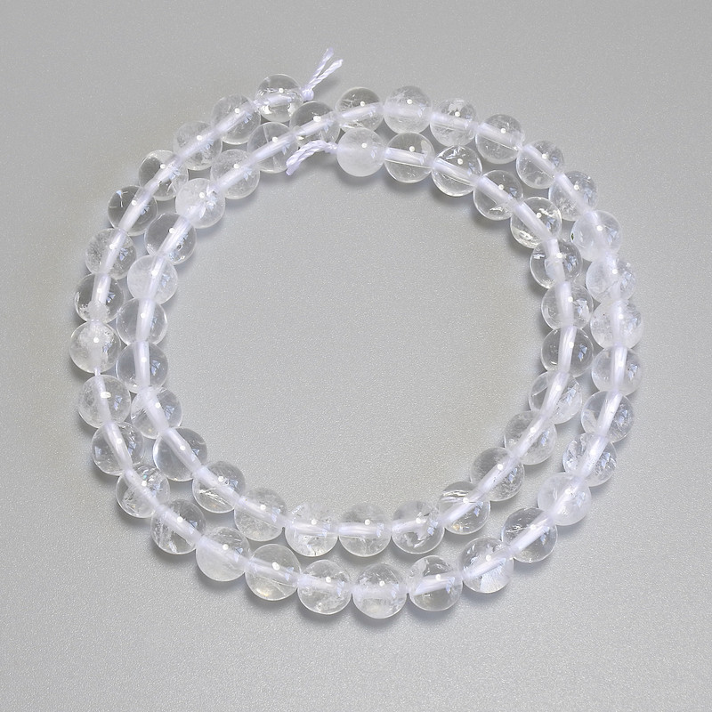 Rock Crystal Beads - Smooth Round Bead, 6.5 mm ± on Thread, 37 cm ±