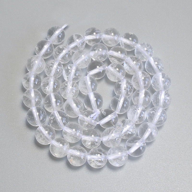 Mountain Crystal Beads, smooth round ball 8mm diameter ± on thread, length 38cm+