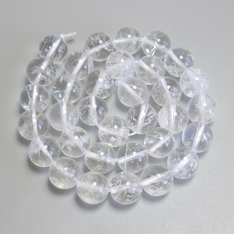 Mountain Crystal Beads Smooth Round Bead 12 mm ± on Thread, Length 38 cm+