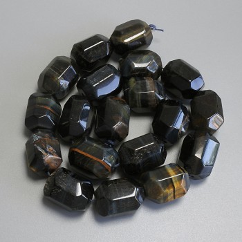 Beads Hawk's Eye and Tiger's Eye Multisided, diameter 20-21×15mm ± on thread, length 39cm+
