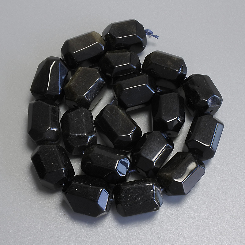 Sunstone Obsidian Beads, Multifaceted, 20x15mm each, on thread, length 38in