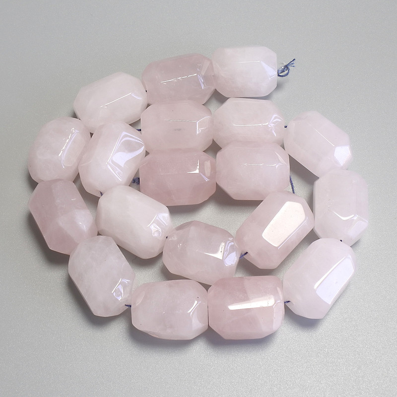 Rose Quartz Beads - Faceted (Multifaceted) - 18–22×15 mm on thread, approx. 39 in